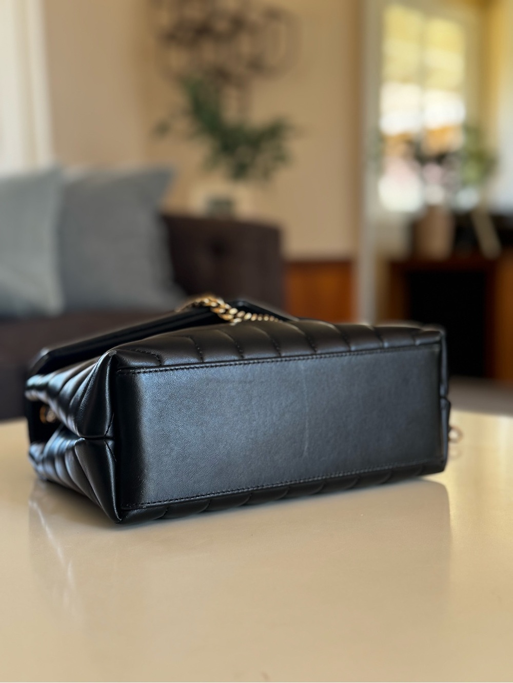 YSL SAINT LAURENT Calfskin Y Quilted Monogram Small Loulou Chain Satchel Black - Picture 9 of 14